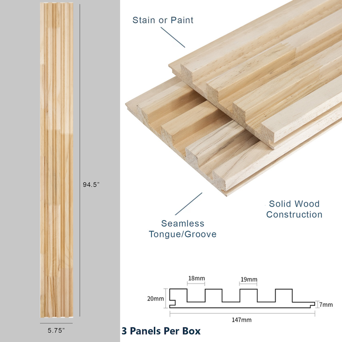 Unfinished Slat Wood Wall Panels - (94" Long & 106" Long) x (5 3/4" Width)