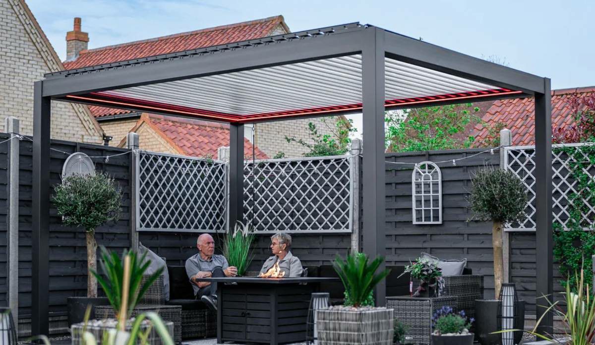 Aluminum Pergola Gazebo with Electric Motorized Adjustable Screens and Sun Shade Privacy Screen