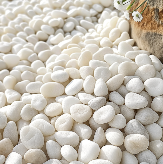 Grade A White Polished River Pebbles 0.40 cu. ft. 0.5 in. to 1.5 in. 30 lbs