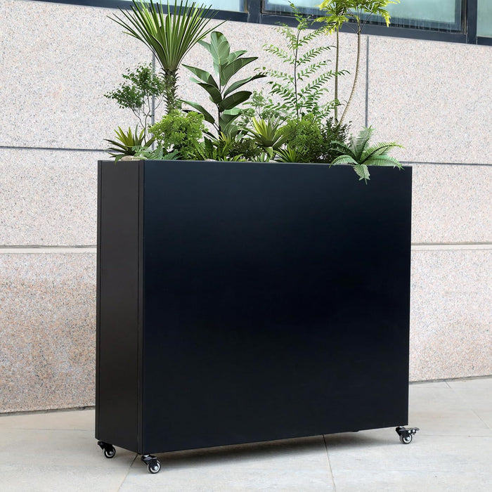 Modern Metal Planter Box with Lockable Wheels – Indoor/Outdoor Divider for Plants & Flowers – 40” x 36” x 12”