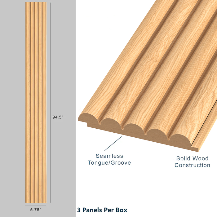 Rounded Light Oak Slat Wood Wall Panels - 94" Long x 5 3/4" Width