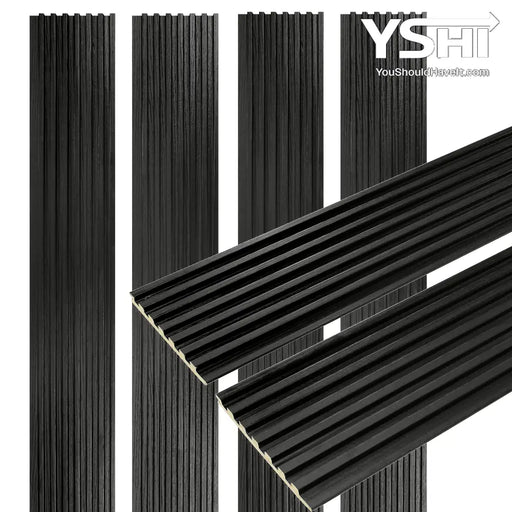 Black 7 Grid Slat Wood Wall Panels - 106’’ Long X 5 3/4’’ Width Home & Garden