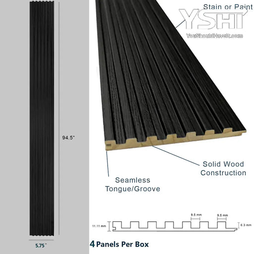 7 Grid Black Wood Wall Panels