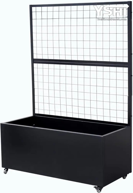 Black Modern Metal Rolling Planter Box With Lattice Trellis – Corten Steel Trough Casters 66” X