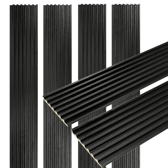 Black 7 Grid Slat Wood Wall Panels  - 106" Long x 5 3/4" Width