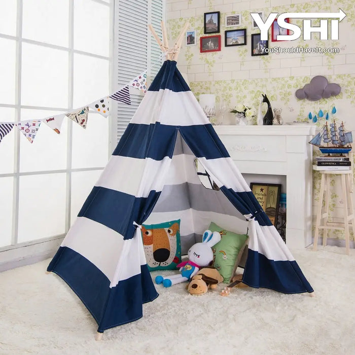 Blue Indian Teepee Play Tent Children Playhouse For Indoor Outdoors