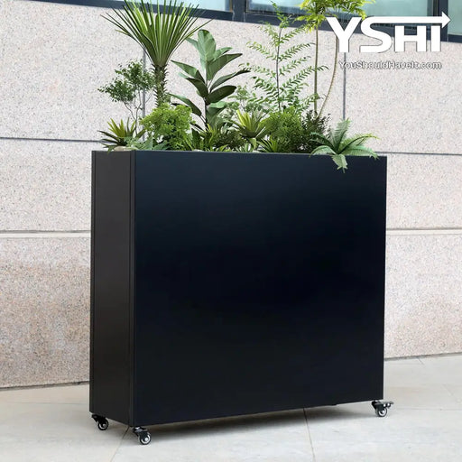 Modern Metal Planter Box With Lockable Wheels – Indoor/Outdoor Divider For Plants & Flowers 40”