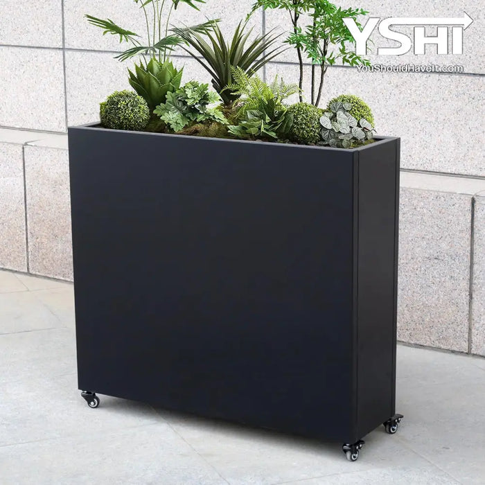 Modern Metal Planter Box With Lockable Wheels – Indoor/Outdoor Divider For Plants & Flowers 40”