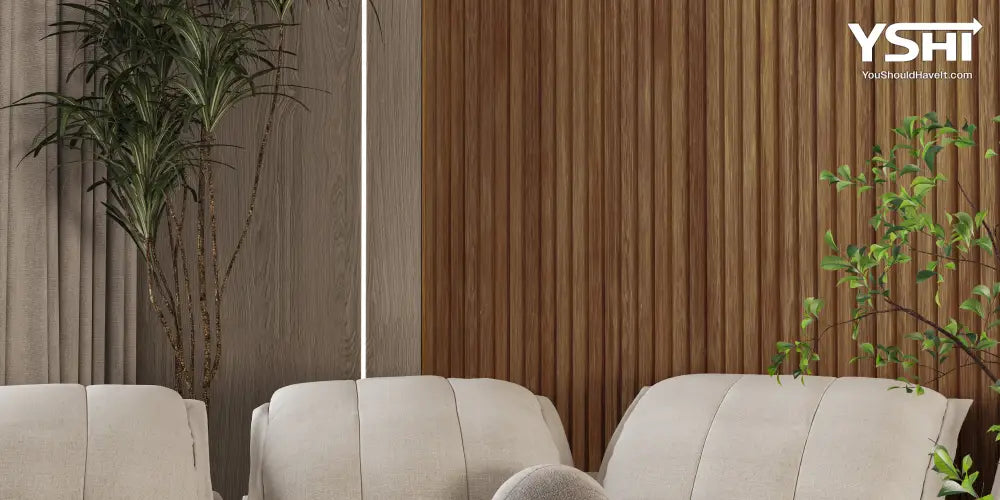 Oak Brown Slat Wood Wall Panels 3 Grids - 94.5’’ Long X 5’’ Wide