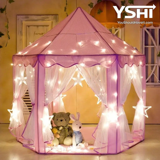 Pink Princess Tent Girls Large Playhouse Kids Castle Play With Star Lights Toy For Children Indoor