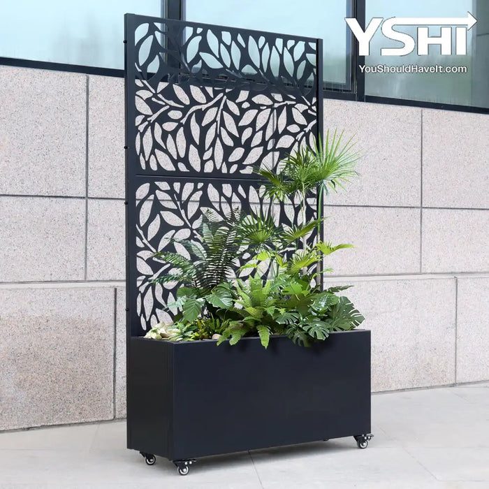 Tree Leaves Metal Planter Box 36” X 64” 12” - Raised Garden Bed With Laser Cut Trellis