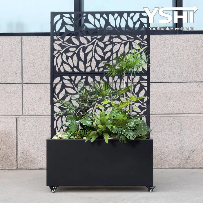 Tree Leaves Metal Planter Box 36” X 64” 12” - Raised Garden Bed With Laser Cut Trellis