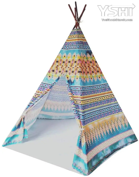 Xl Kids Indian Teepee Play Tent Children Playhouse For Indoor Outdoors Blue