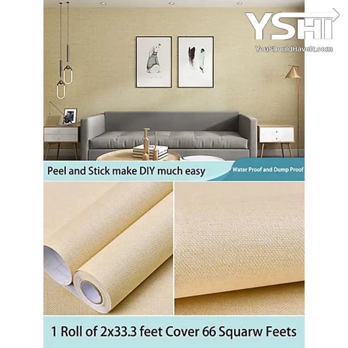 Yellow Linen Texture Vinyl Self-Adhesive Peel And Stick Wallpaper Roll 2 X 33Ft /Roll